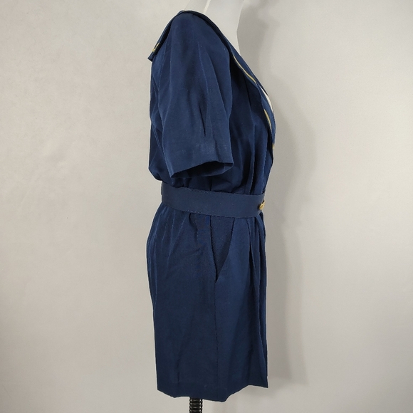 Vintage 80s JSJ Petites Women's Navy Blue Sailor Romper Nautical Size 8 - Picture 7 of 9